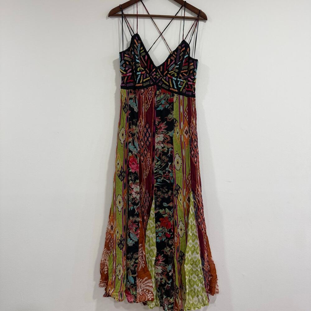 Anthropologie Boho Multi Print V-Neck Maxi Dress Size US 2 - Picture 6 of 11